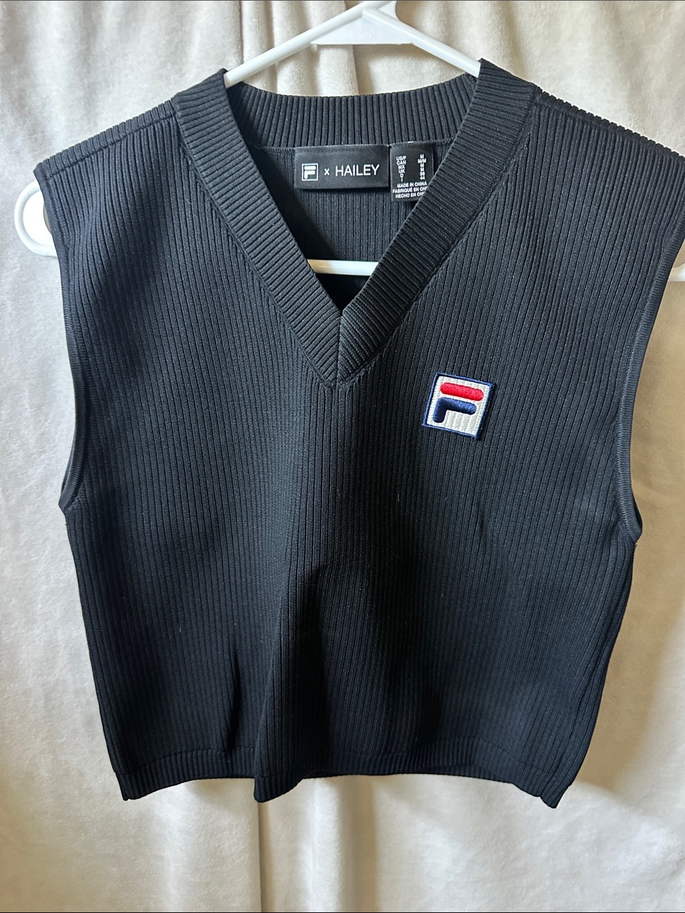 FILA x Hailey Black Ribbed V-Neck Tank Vest
